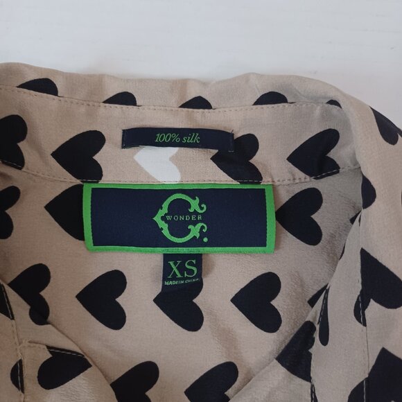 C.WONDER 100% SILK HEART PRINT BUTTON UP SHIRT  BLOUSE - Picture 3 of 10